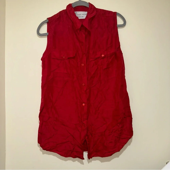 Smart Set Tops - Women’s Vintage Smart Set Brand Red 100% Silk Button Down Tank Top Shirt Size: M